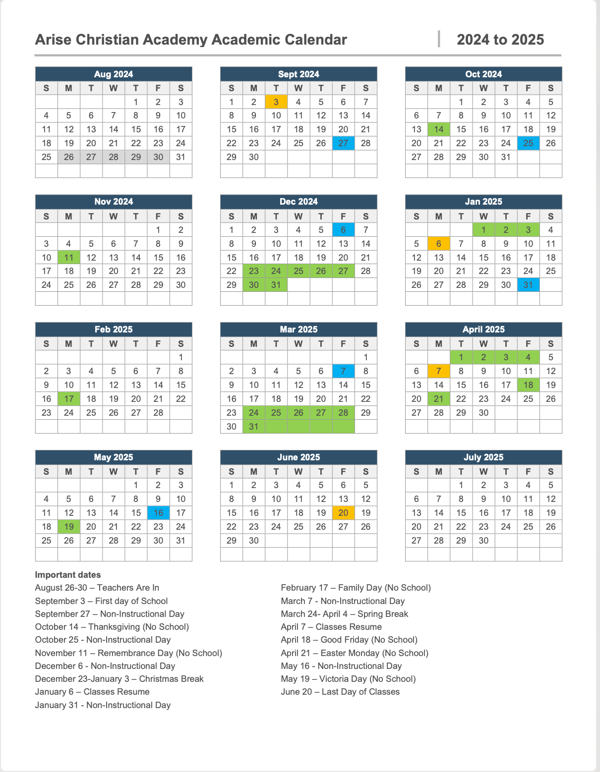 Academic Calendar